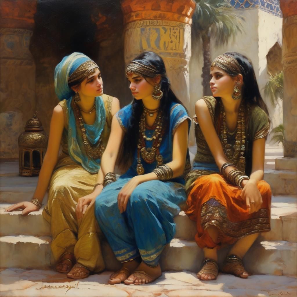 Harem Scene in Oil Painting Style