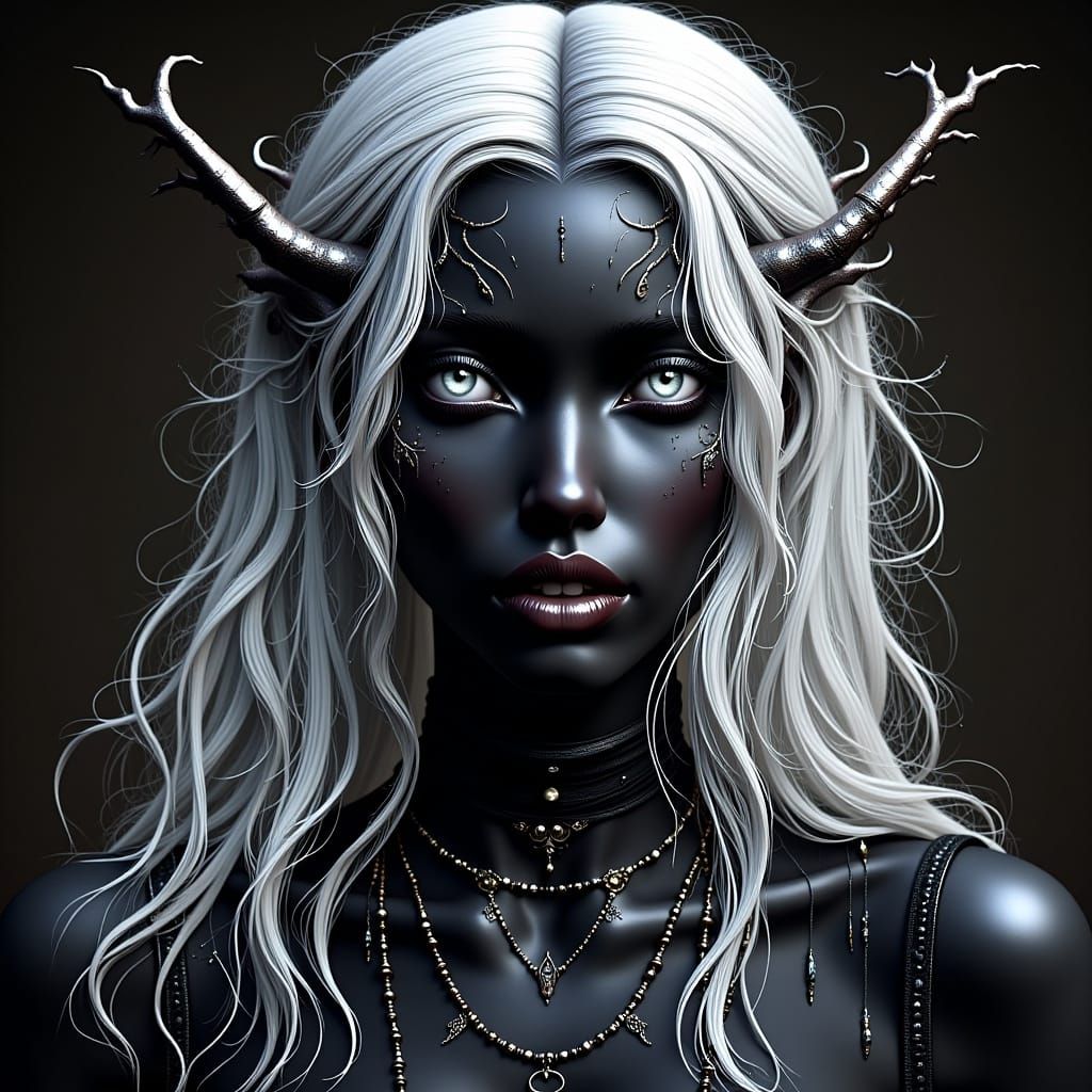 Drow Elf with Glowing Runes and White Hair