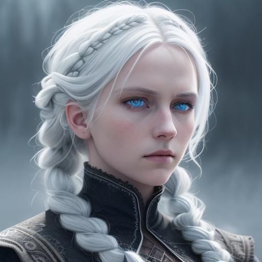 Autumn Portrait: White Hair, Braids, Blue Eyes