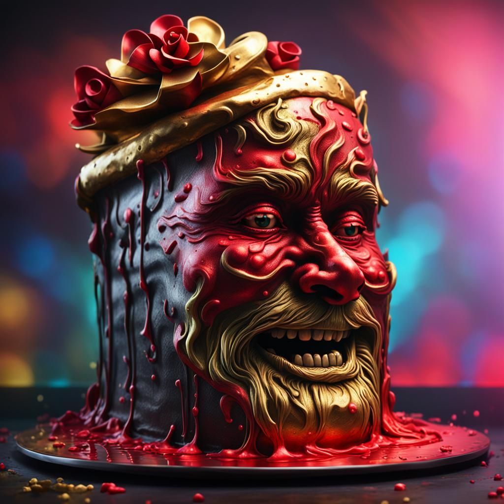 Metallic Cyber Birthday Cake: Hyperrealistic Splash Art