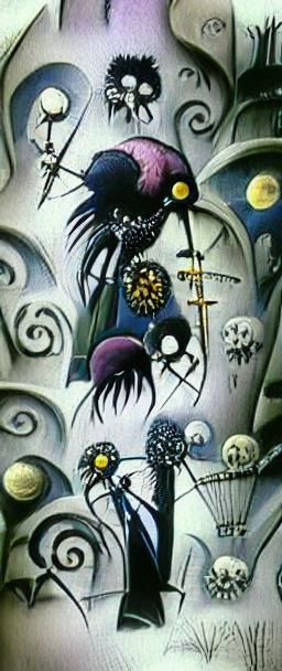Victorian Goth Cartoon with Spiders and Skulls