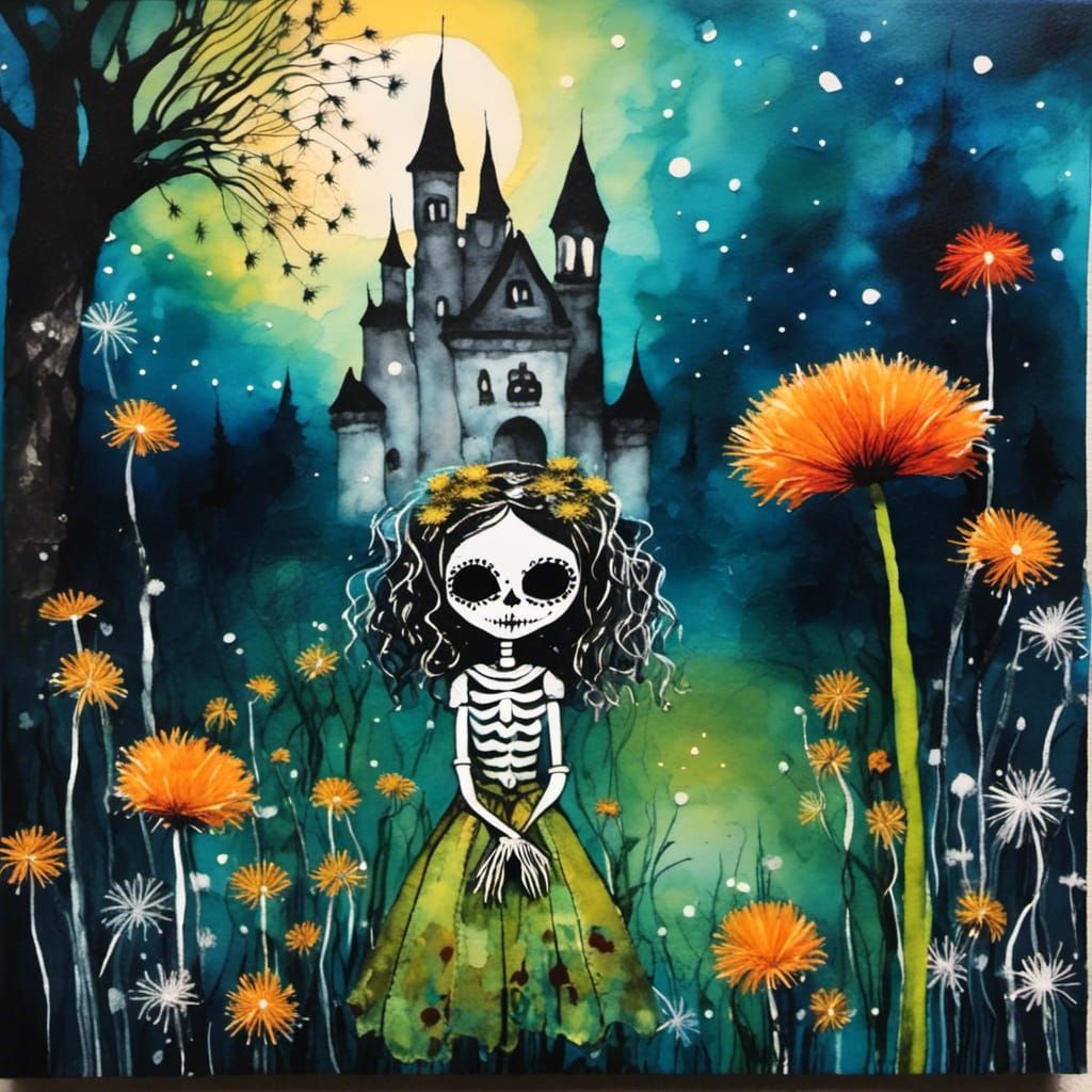 Sugar Skull Catrina and Dandelion Castle