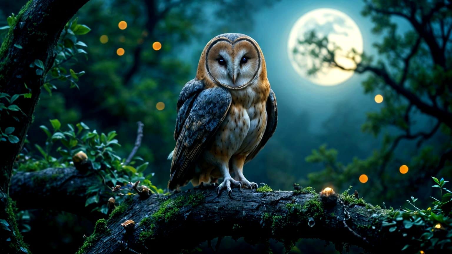 A Barn Owl sitting on a tree branch.