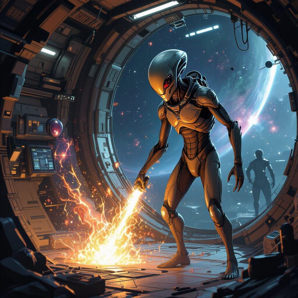 Alien Gathers Cosmic Power on Space Station