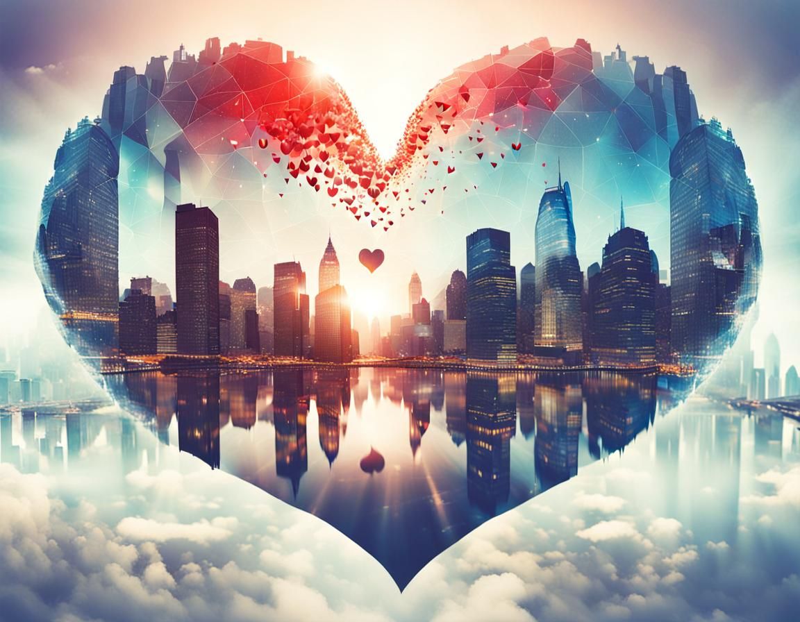 Double Exposure Heart City Multiverse Image