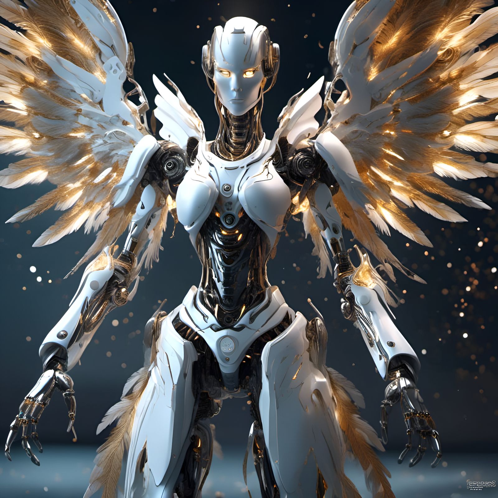 Futuristic Angel Robot with Wings in Hyperreal Style