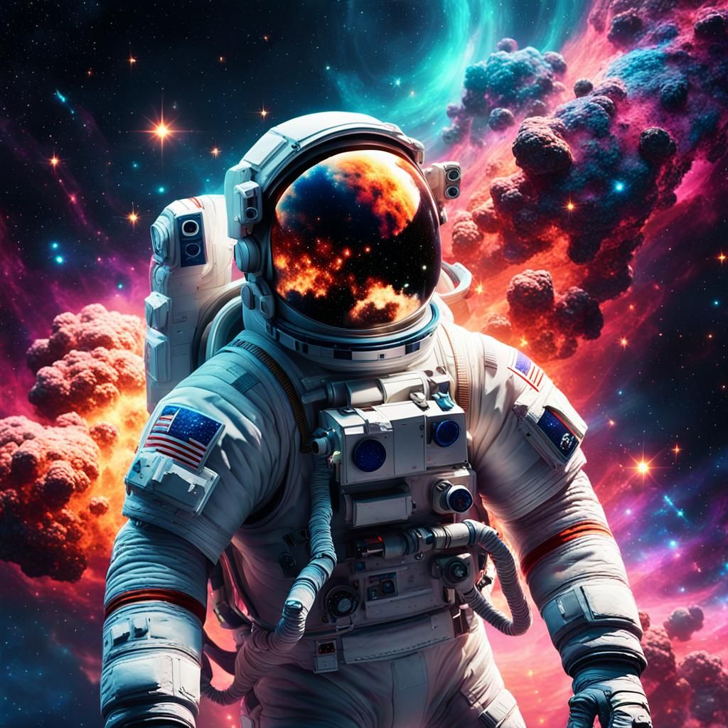 Astronaut Floating in Vibrant Galaxy: Digital Art