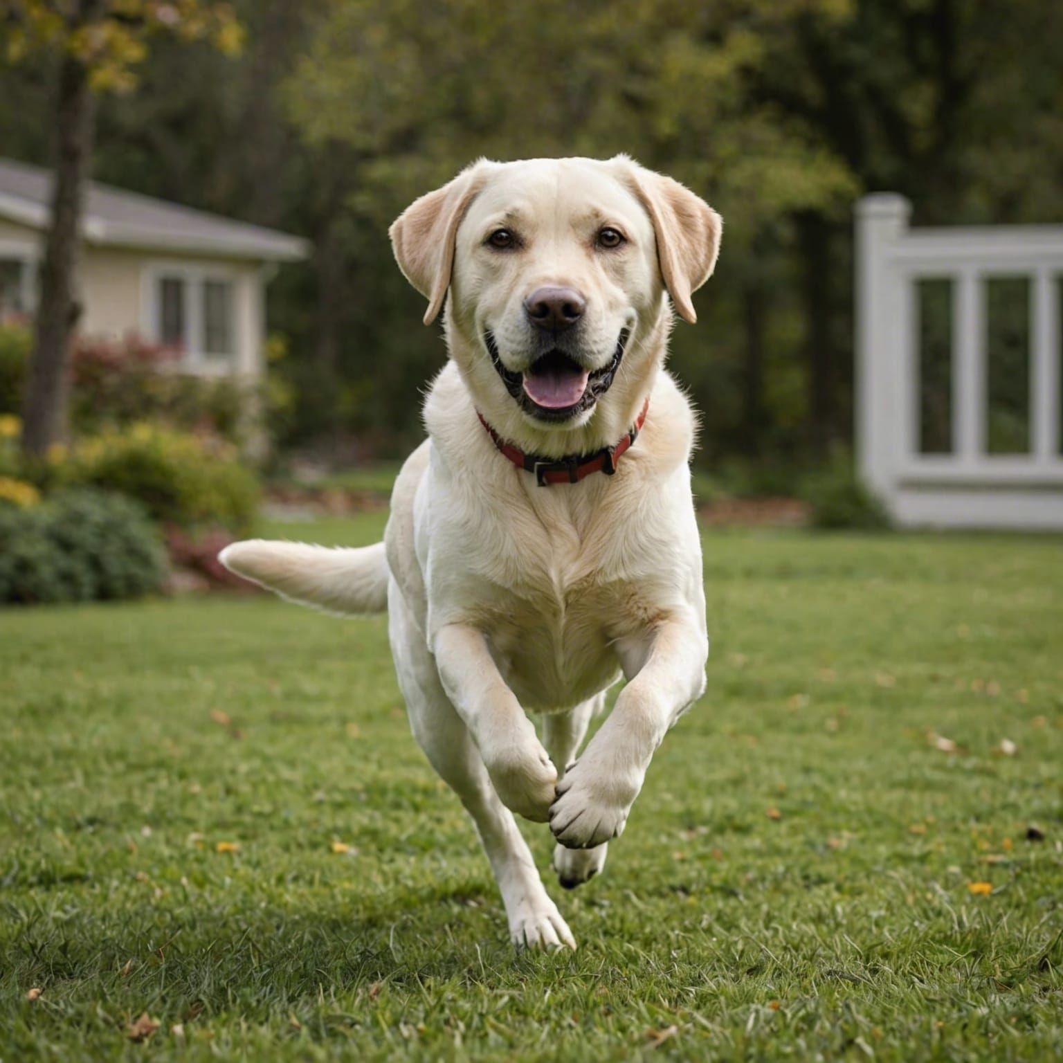 Labrador Retriever Running Through Green Yard