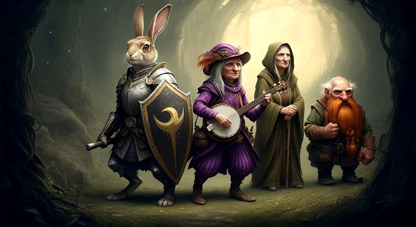 Warrior Rabbit and Mystic Druid in High Fantasy Realm