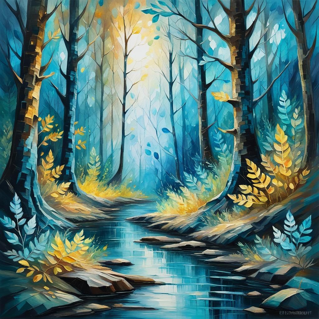 Enchanted Forest: Post-Impressionist Watercolor Painting