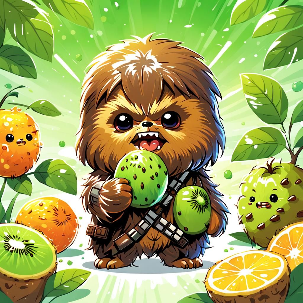 Chibi Chewbacca Kiwi Hybrid in Anime Style