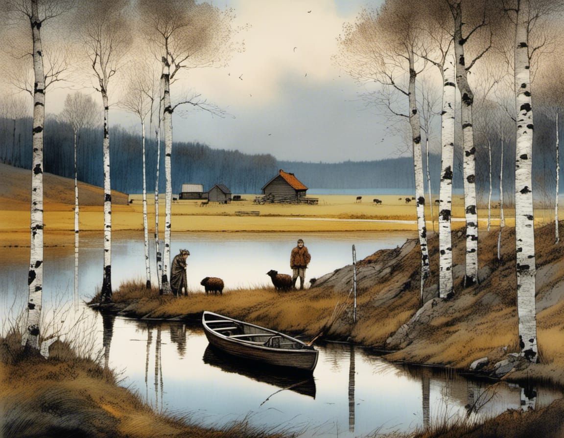 Cozy Farm in Swedish Smaland on a Sunny Spring Morning