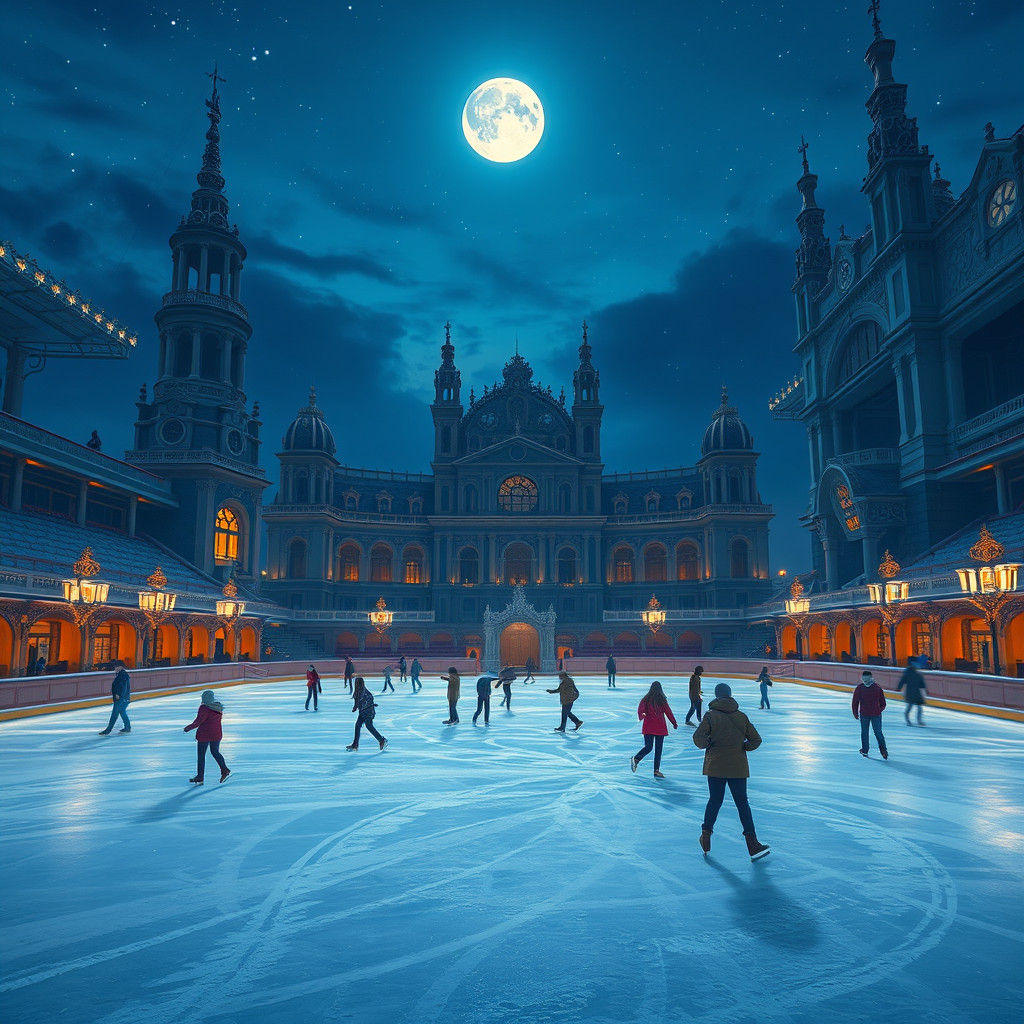 Baroque Ice Skating Dreamscape in Matte Painting Style