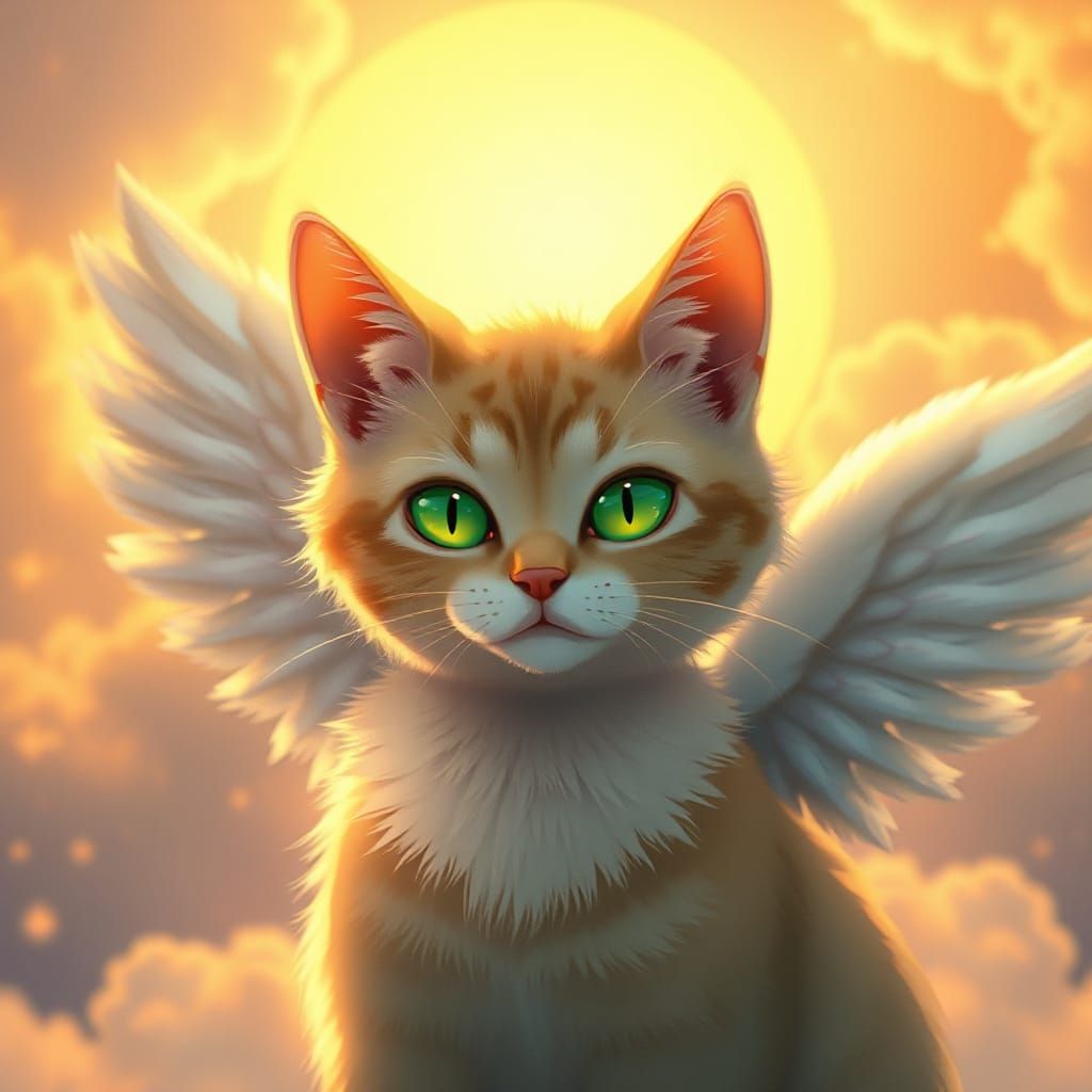 Whimsical Angel Cat in Vibrant Deep Color Palette