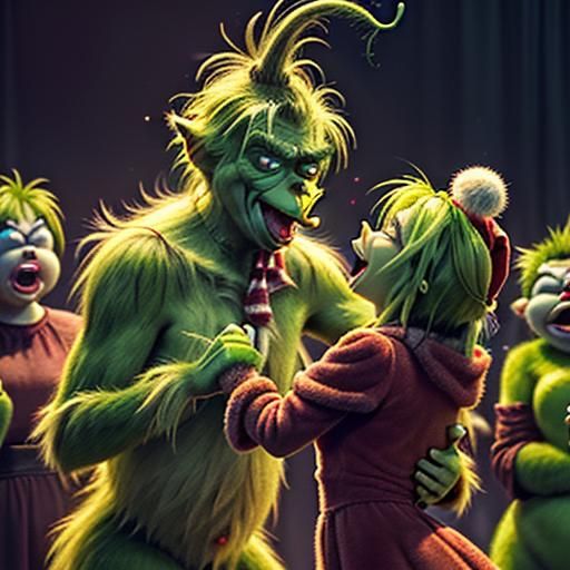 "They sing and dance, a happy throng,
But Grinch just longs for silence long.
Their joy's a virus, spreading wide,
And G...