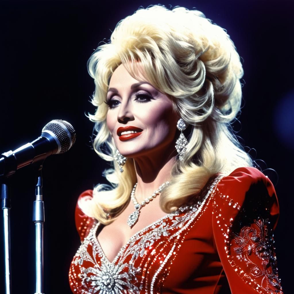 Dolly Parton Singing On Stage, Hyperrealistic