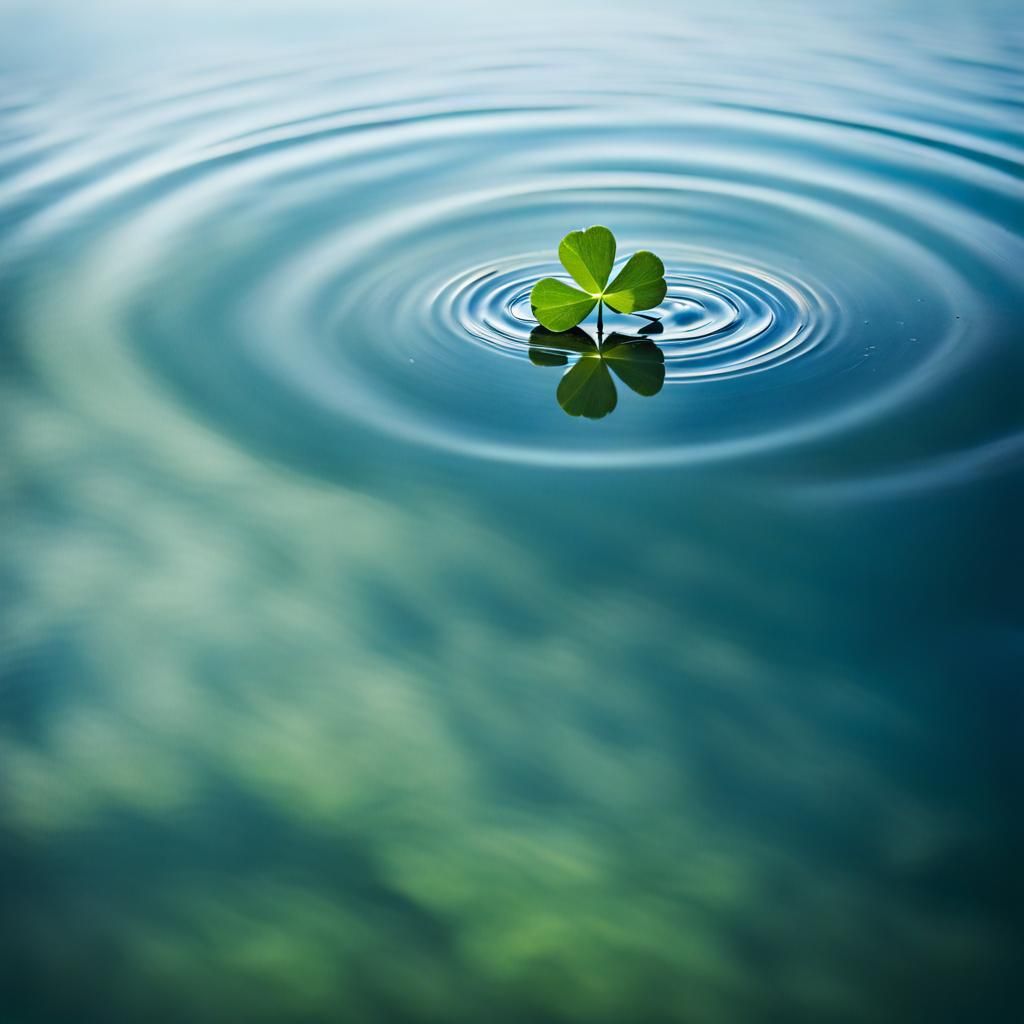 Macro Four-Leaf Clover Reflection in Water