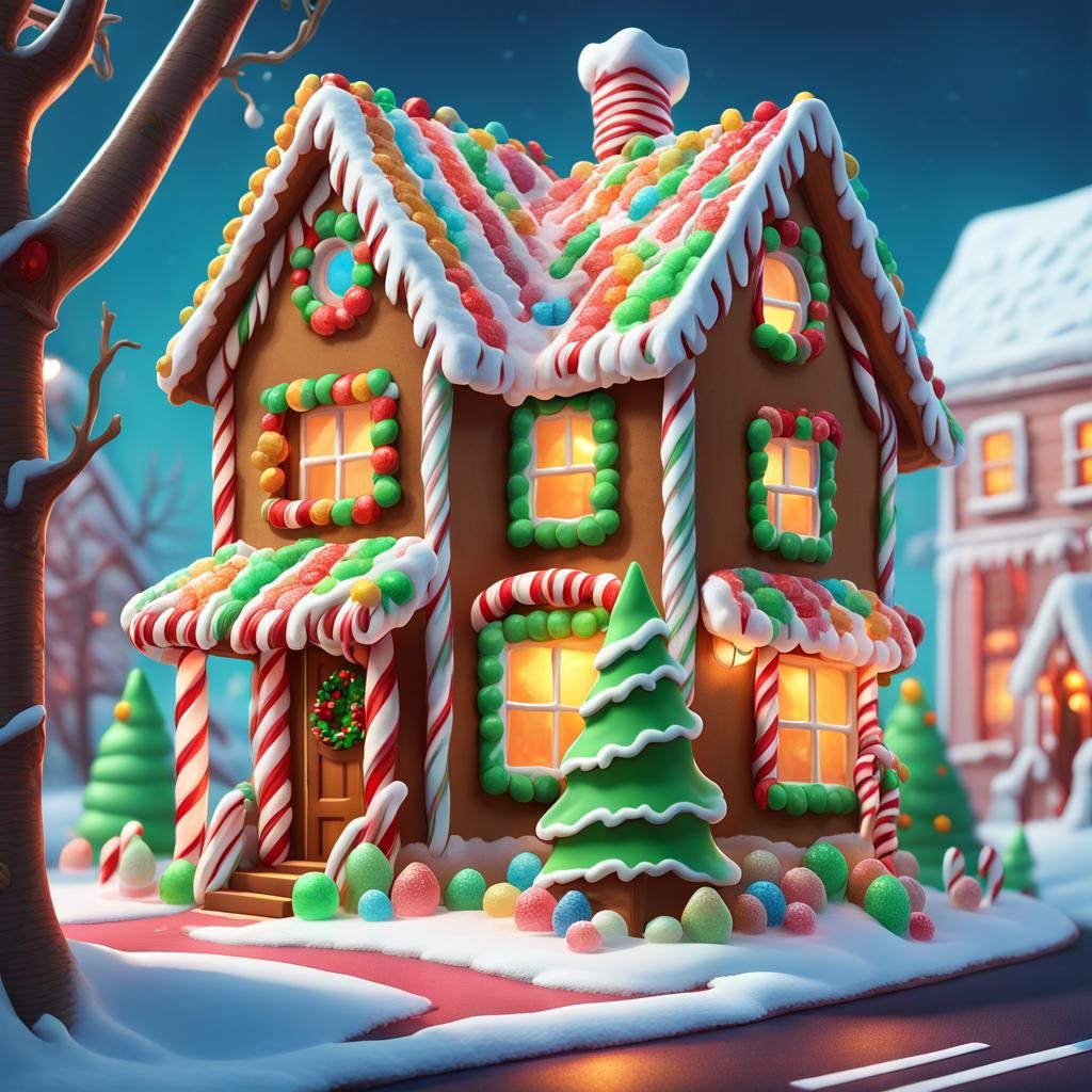 Gingerbread House in Candyland: Hyperrealistic Digital Illus...