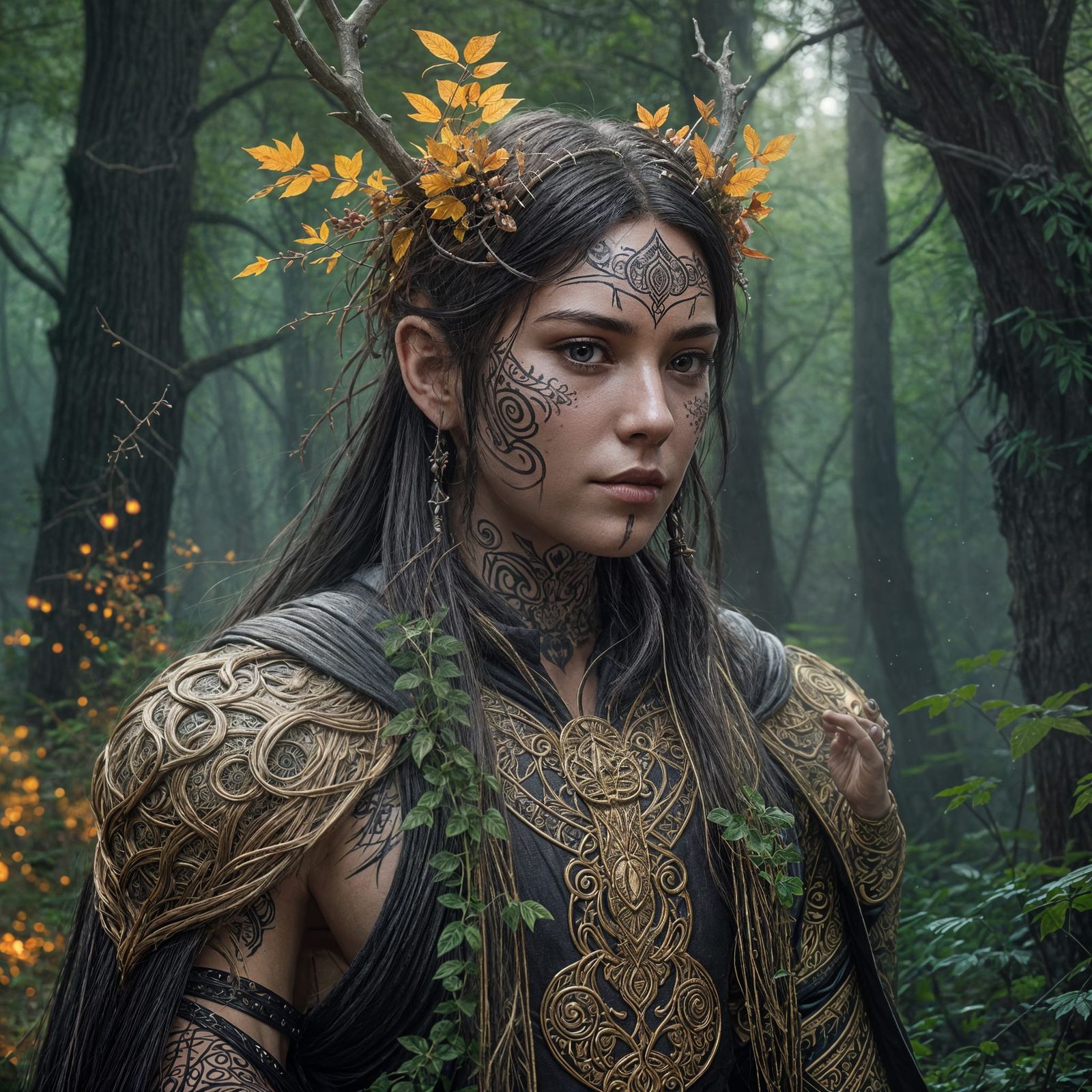 Gothic Druid in Ancient Forest with Hyperdetailed Painterly ...