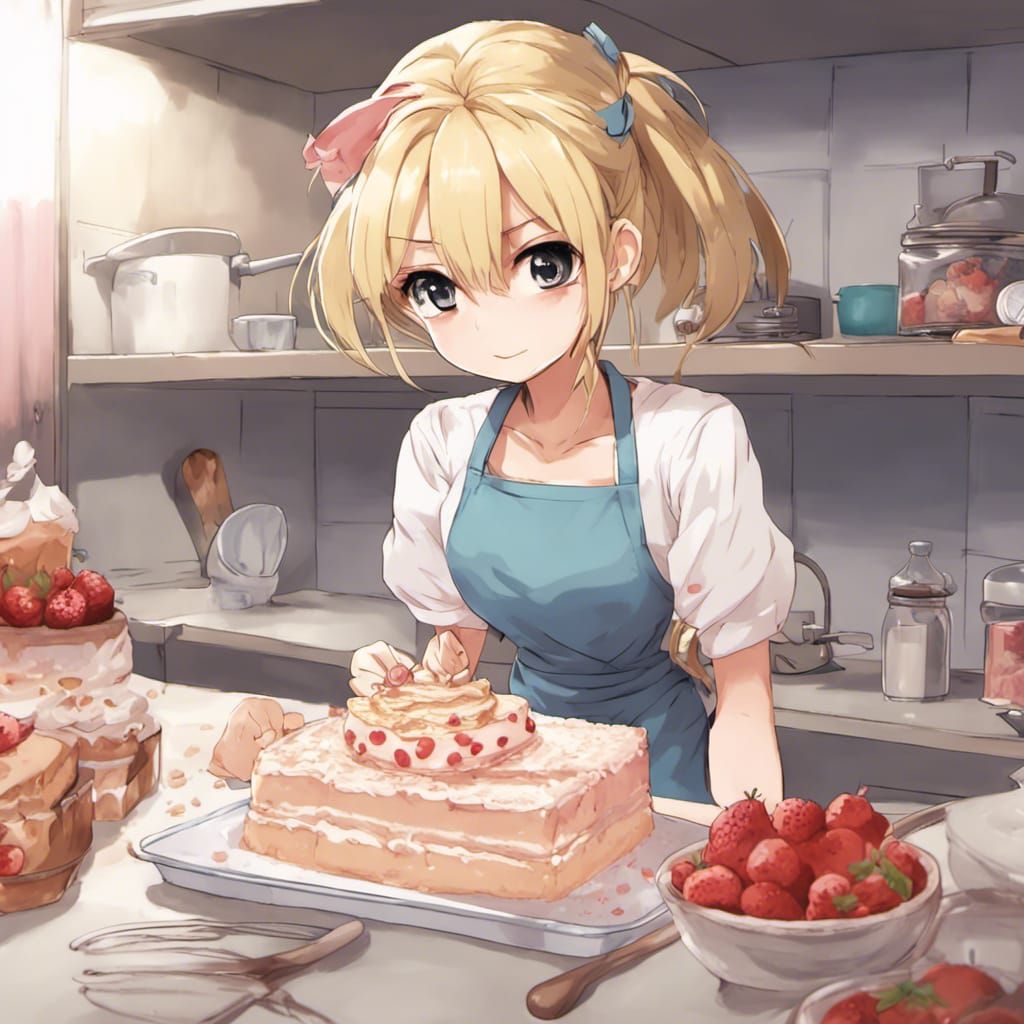 Blonde Woman Baking: Anime Style Art
