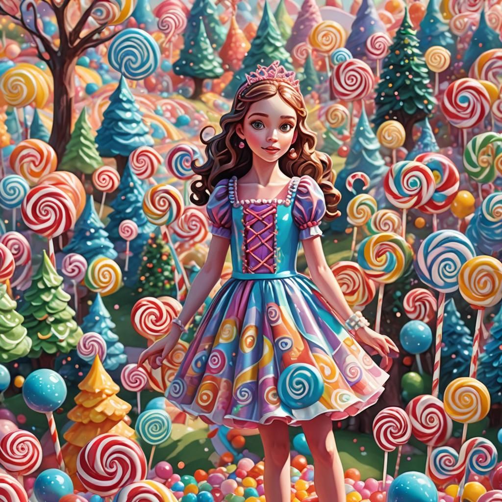 Candy Princess in Whimsical Fantasy Landscape