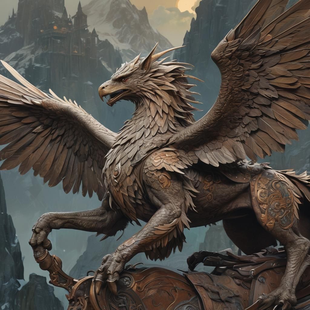 Hobbit and Gryphon in Art Nouveau Style