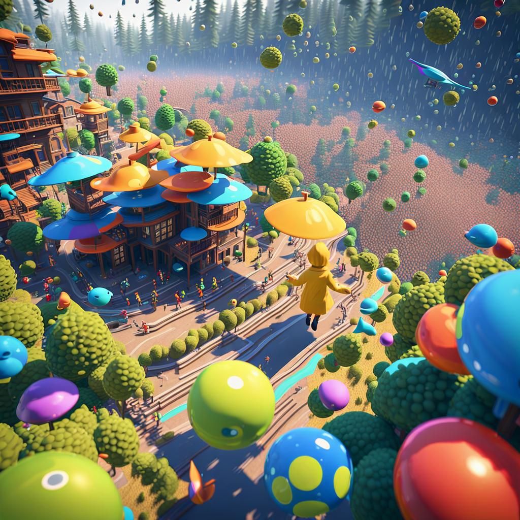 Joyful Rainy Day Escape in Pixar-Style 3D Art