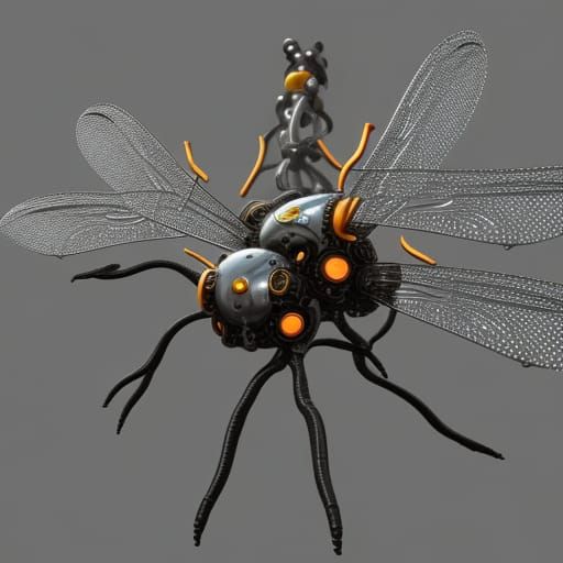 Mechanical Dragonfly in Sphere: Sci-Fi Art