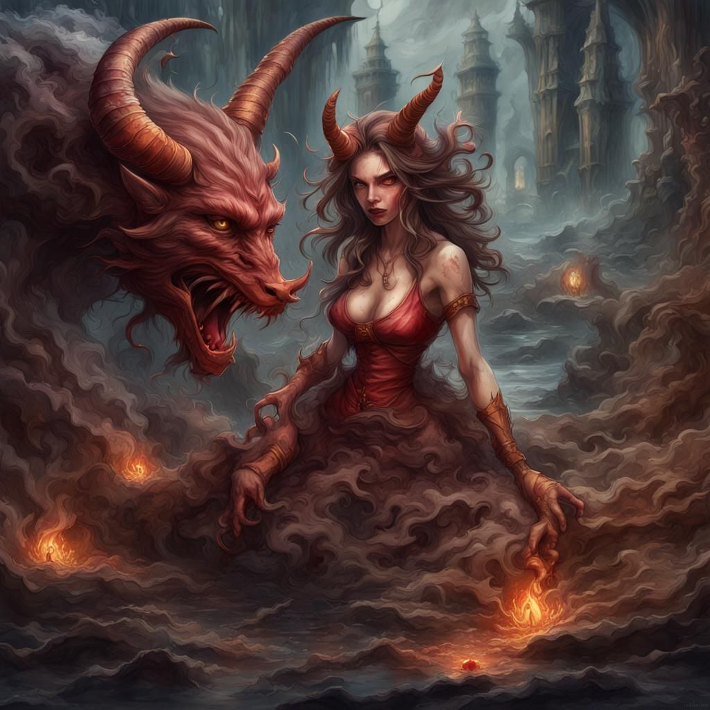 Water She-Devil in Watercolor Storybook Style