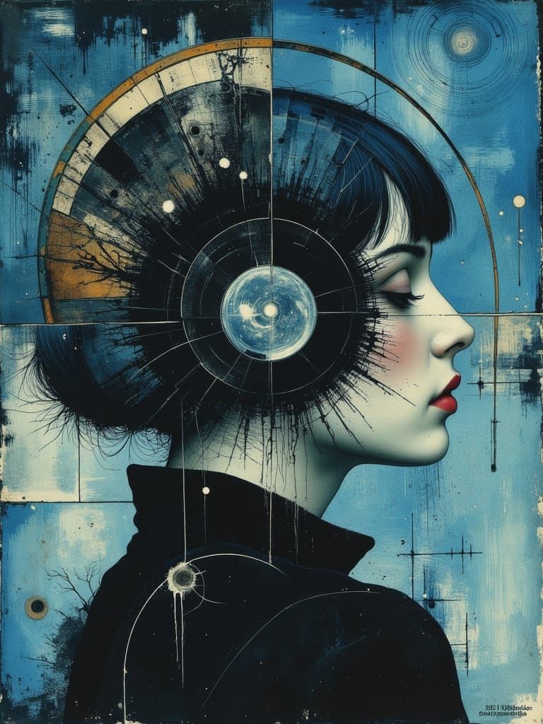 Gothic Portrait of a Melancholic Woman in Mixed Media