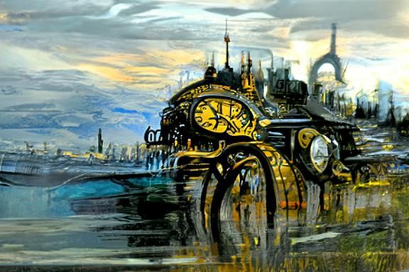 Urgent Art Nouveau Scene in Retrofuturist Style