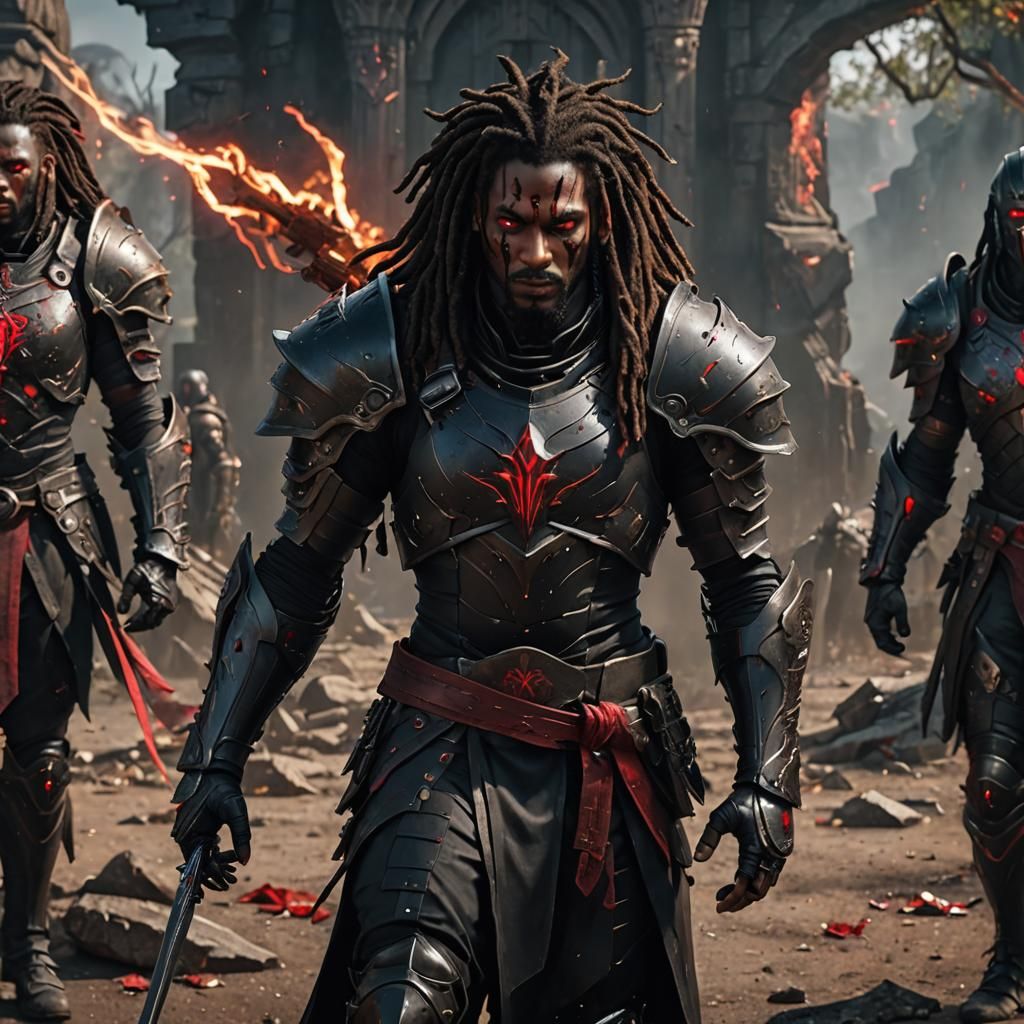 Battletorn Warrior with Energy Blades, Dark Fantasy Art