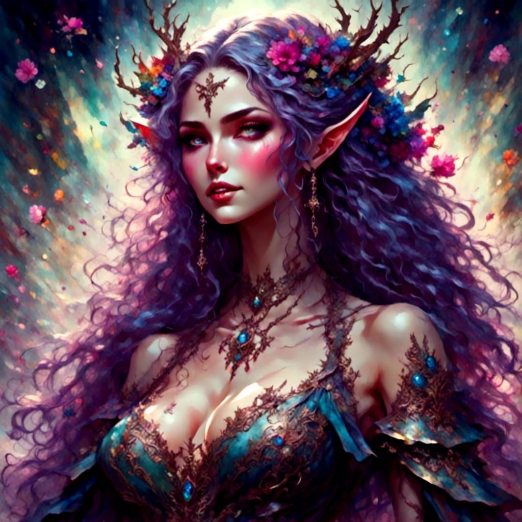 Lustrous Elf Mistress Portrait in Fantasy Setting