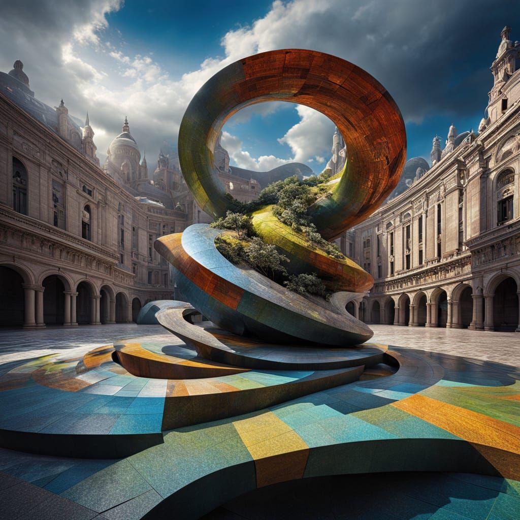 Vibrant City Sculpture in Earthy, Whimsical Style