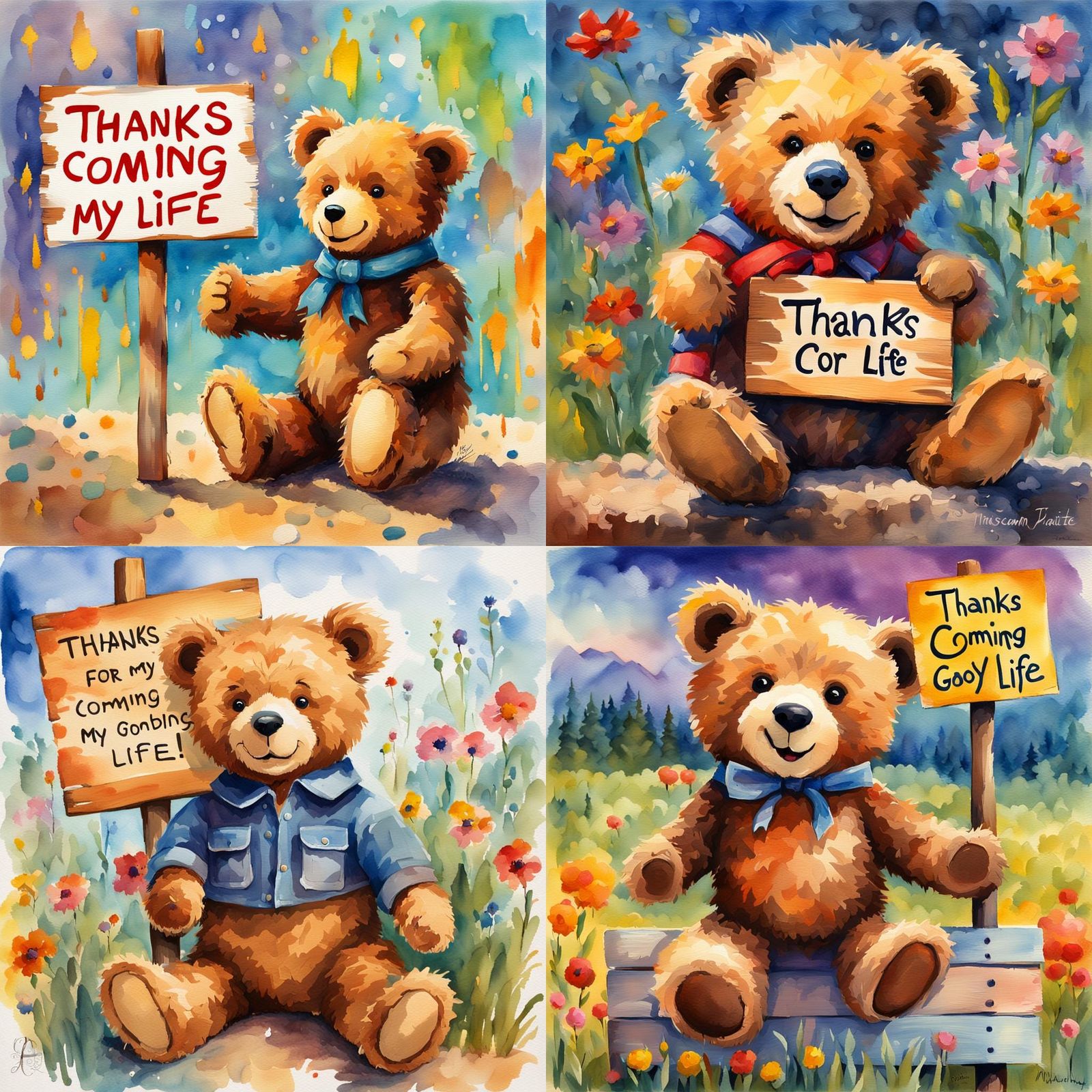 Teddy Bear Farewell in Impressionist Gouache Style
