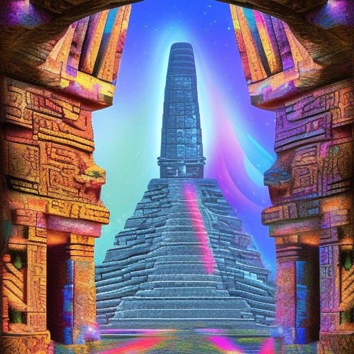 Holographic Mayan Temple Astral Illustration