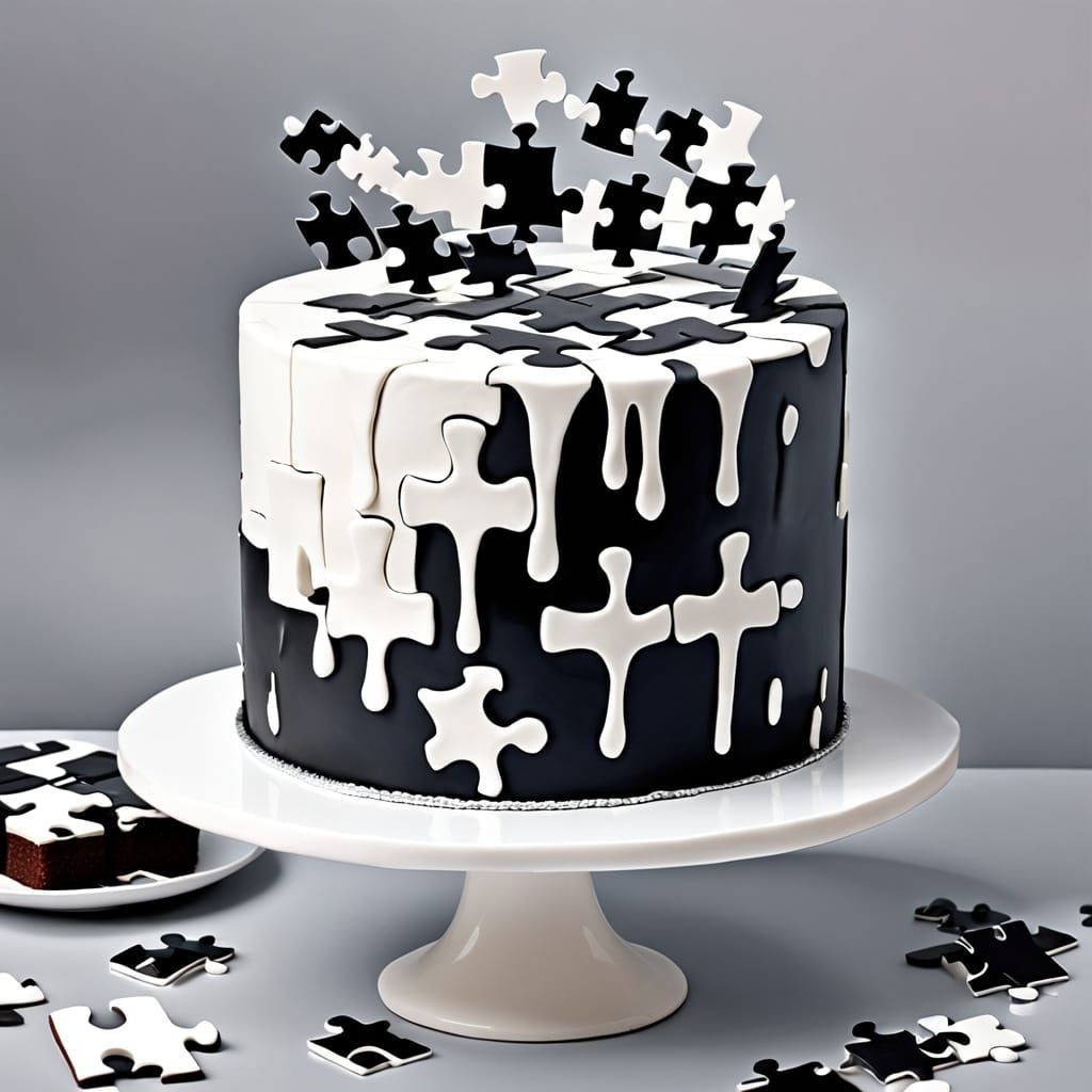 Hyperrealistic Cake Emerging From Puzzle Pieces