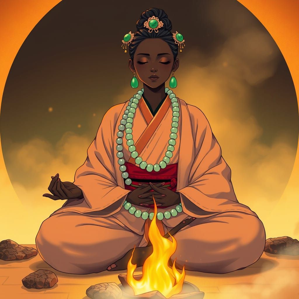 Serene Shinto Priestess in Vibrant Anime Style