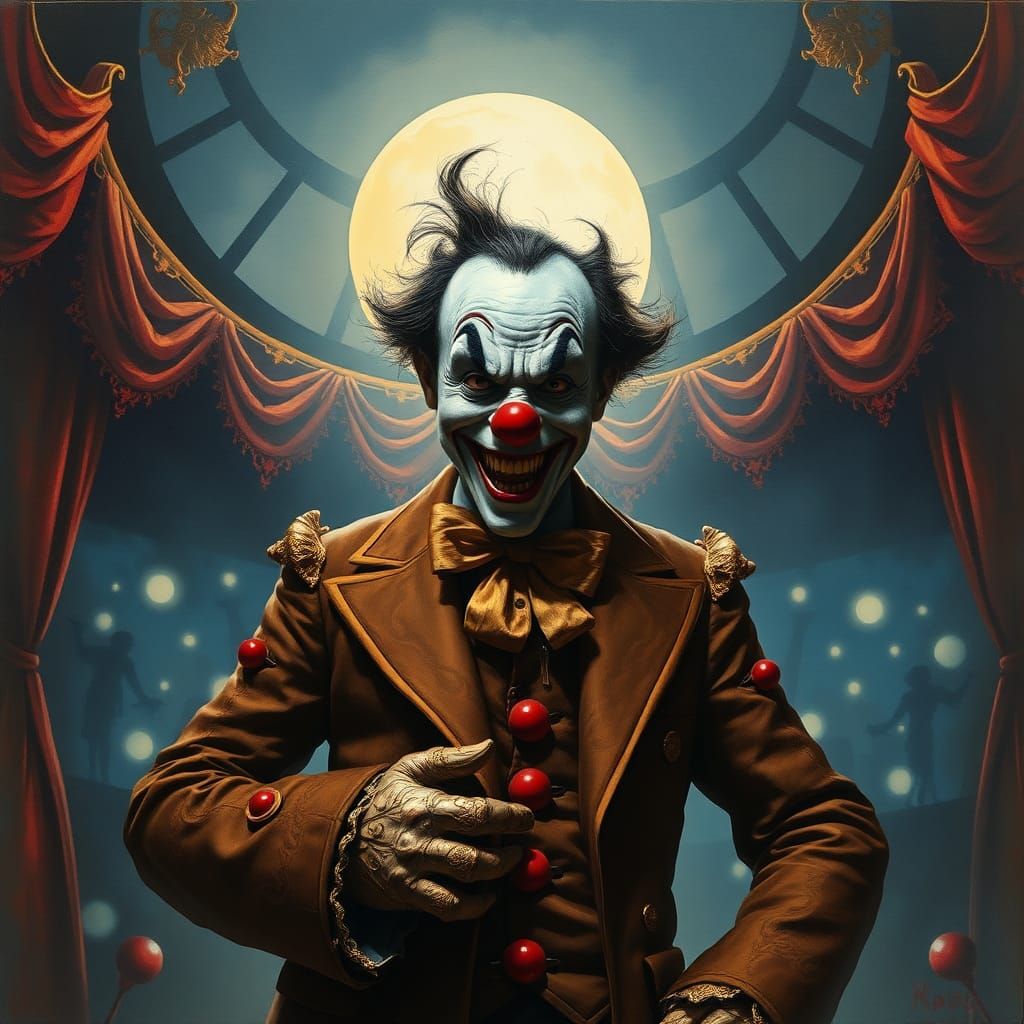 Menacing Clown in Abandoned Circus, Impasto Style