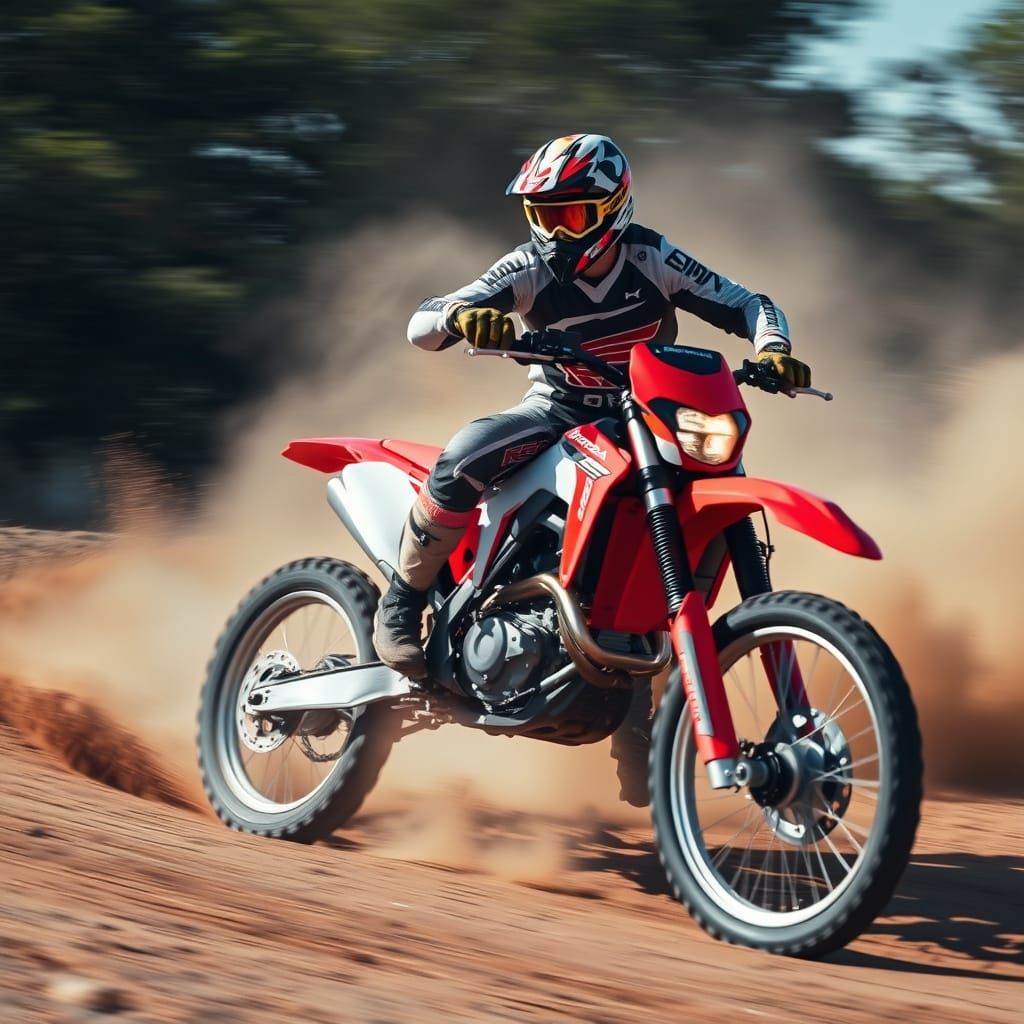 Honda CRF 250R Motorcycle Racer Speeds on Off-Road Track