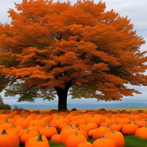 Four Seasons Maple Tree in Pumpkin Field
