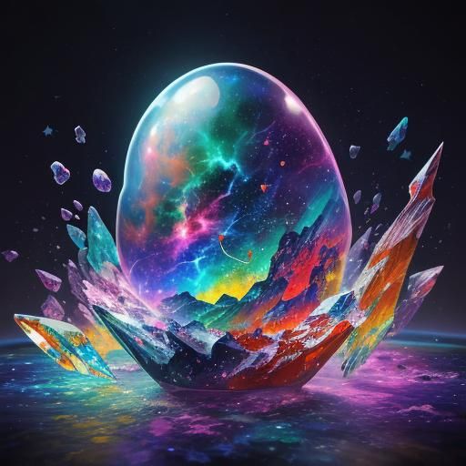 Hyperrealistic Cosmic Heart Crystal Splash Art