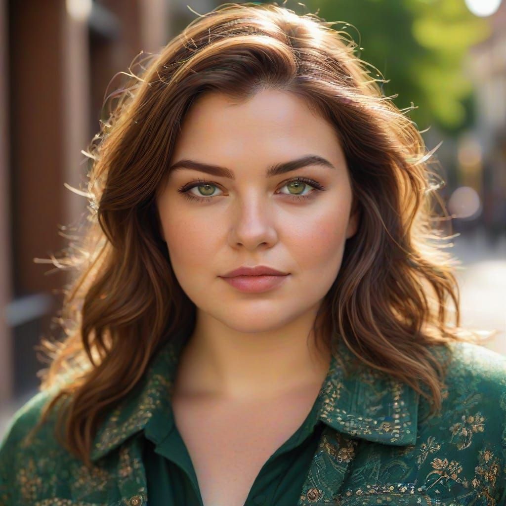 Stunning Plus-Size Woman with Green Eyes in Fashion Portrait