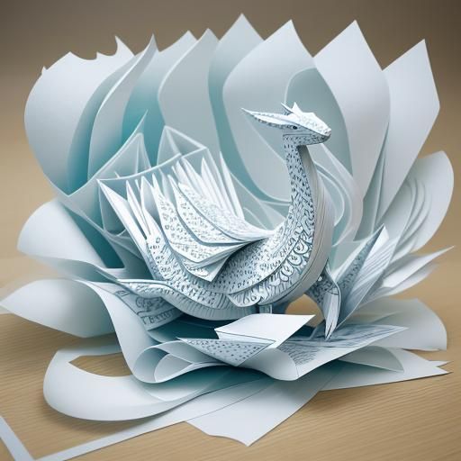Intricate Origami Dragon Whale Papercraft in Pastel Colors
