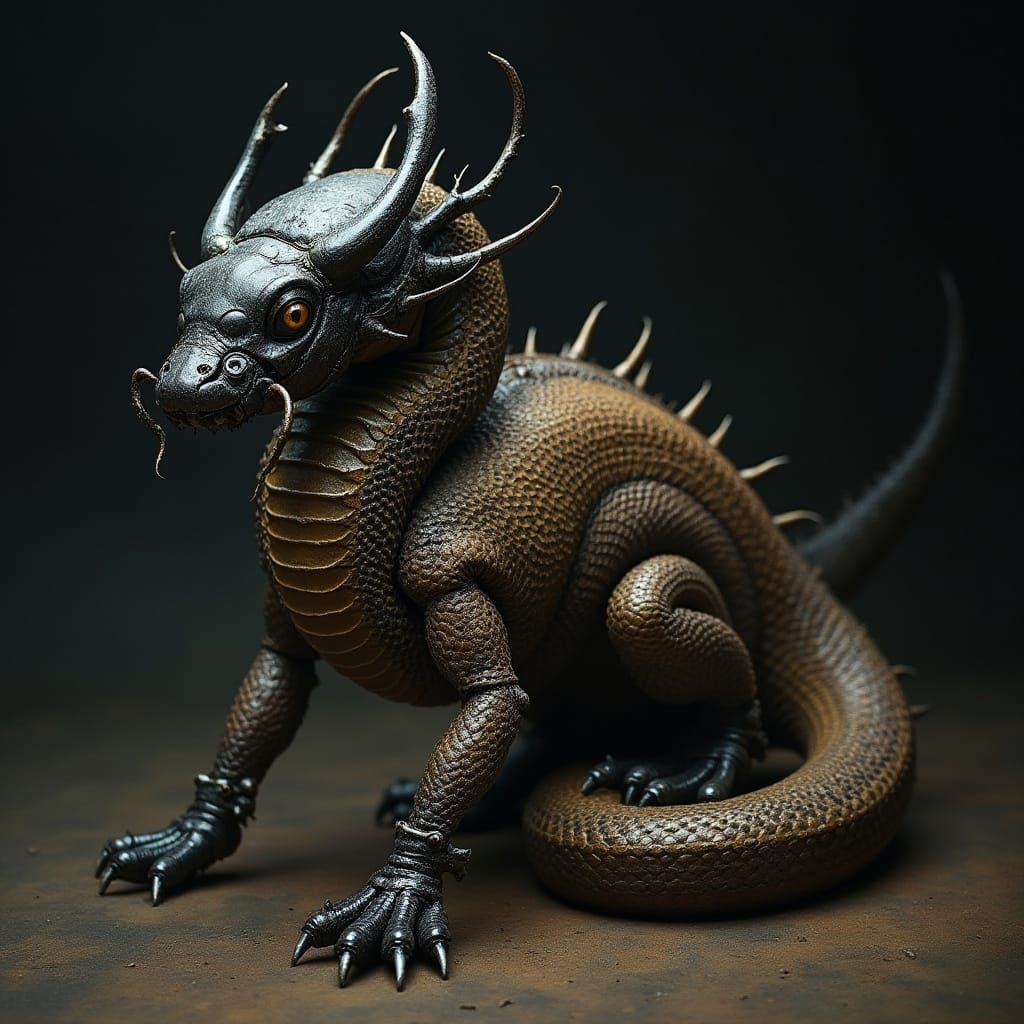 Mythical Serpent-Dragon Hybrid Emerges from Shadows