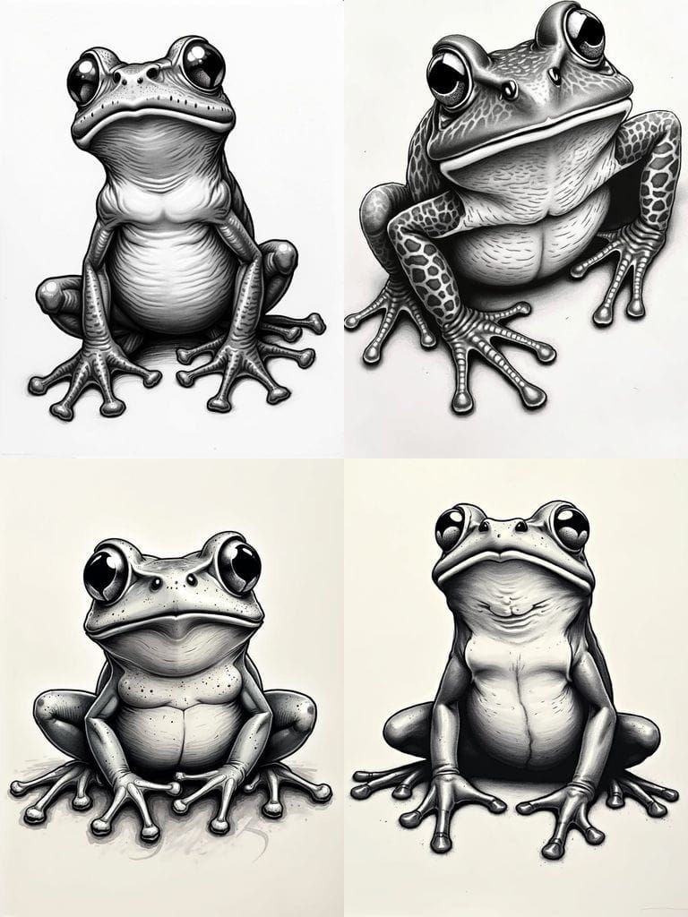 Joyful Frog Flash Tattoo Art with Crosshatching