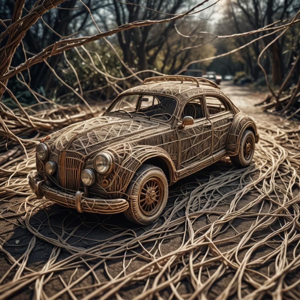 Hyperrealistic String Car with Intricate Details