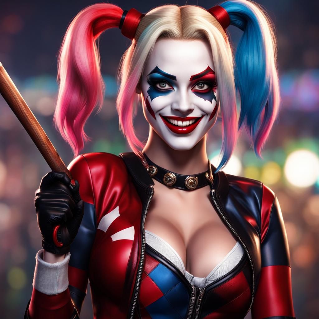 Attractive Harley Quinn with Baseball Bat in HDR