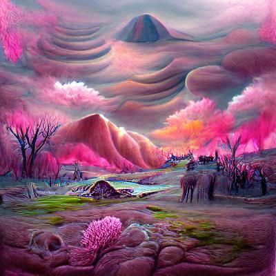 Psychedelic Landscape with Pink Sky