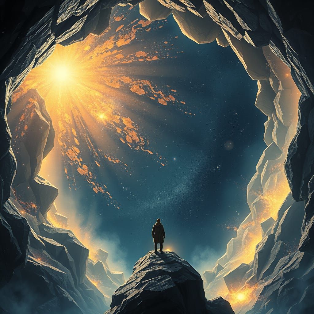 Figure Gazes at Cosmic Vortex from Crystalline Geode